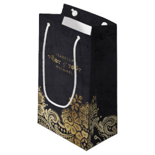 Gold black elegant vintage lace wedding favour bag