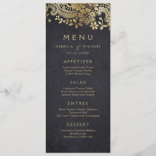 Gold black elegant vintage lace wedding menu