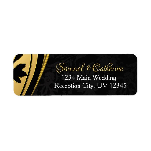 Gold Black Elegant Wedding Anniversary Address Return Address Label (Front)