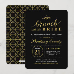 Gold & Black   Elegant Wedding Bridal Brunch Invitation