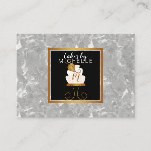 Gold/black elegant white cake business card