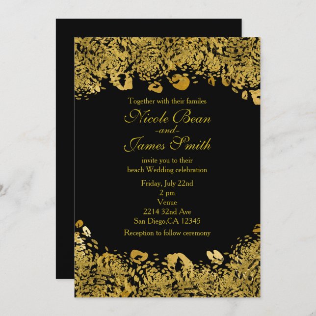 Gold & Black Exotic Jungle Cheetah Invitations (Front/Back)