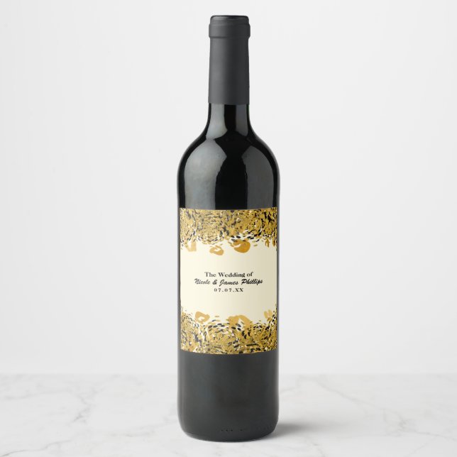 Gold & Black Exotic Jungle Chic Leopard Wine Label (Front)