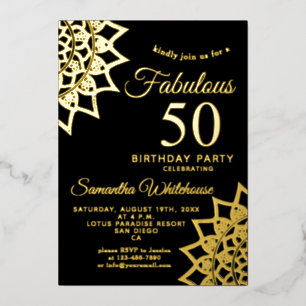 Gold Black Fabulous 50 Birthday Foil Invitation