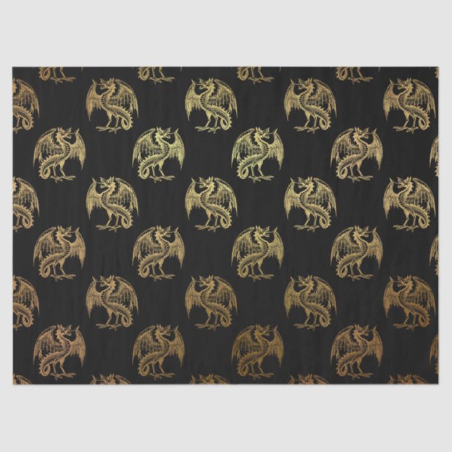 Gold black Fantasy Dragon party tissue paper (Front)