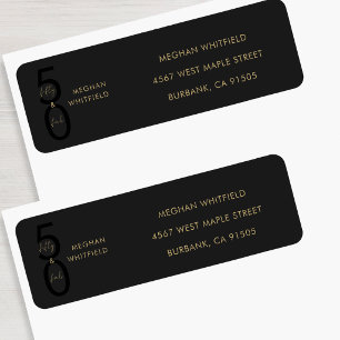 Gold Black Fifty and Fabulous Script 50th Birthday Return Address Label