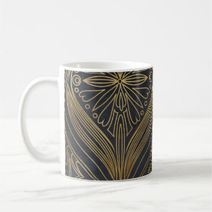 Gold Black Filigree Damask Coffee Mug