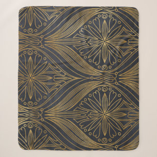 Gold Black Filigree Damask Sherpa Blanket