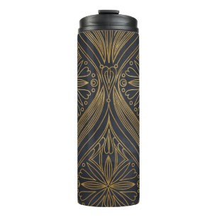 Gold Black Filigree Damask Thermal Tumbler