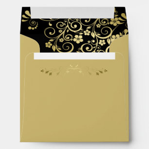 Gold & Black Filigree Frills Square Wedding Envelope