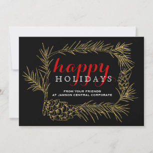 Gold, black fir branch frame Christmas corporate Holiday Card