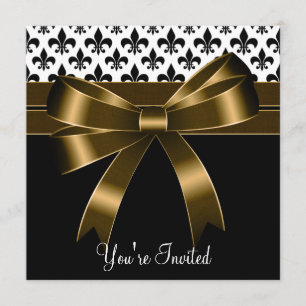 Gold & Black Fleur De Lis Party Invitation