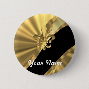 Gold & black fleur de lys 6 cm round badge
