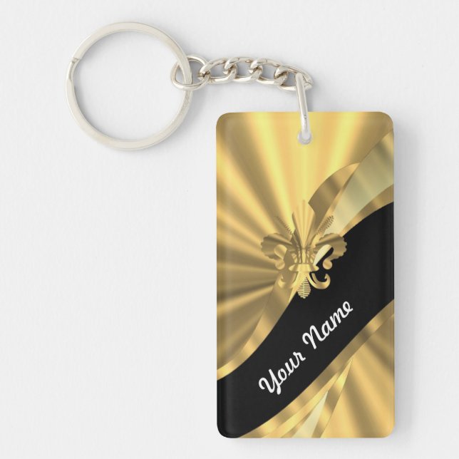 Gold & black fleur de lys key ring (Front)