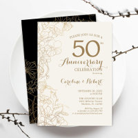 Gold Black Floral 50th Anniversary