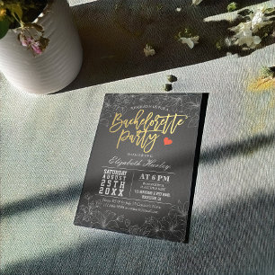 Gold & Black Floral Bachelorette Party Invitation