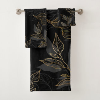 Gold Black Floral Bath Towel Set