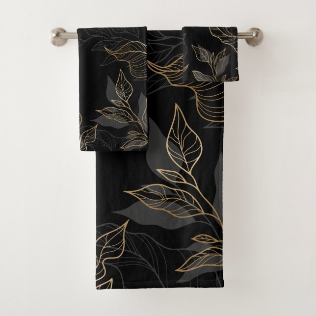 Gold Black Floral Bath Towel Set (Insitu)