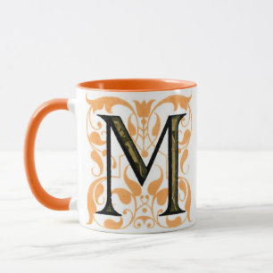 Gold & Black Floral 'M' - Mug