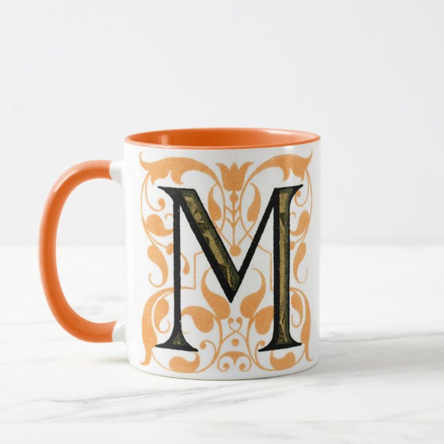 Gold & Black Floral 'M' - Mug (Left)
