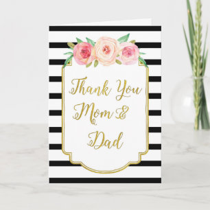 Gold Black Floral Parents Wedding Day Thank You Card