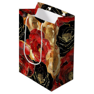 Gold Black Floral Party Bridal Shower Medium Gift Bag