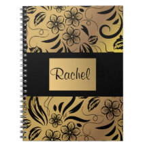 Gold & Black Floral Patterned Notebook any Name