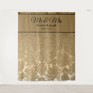 Gold Black Floral Photo Booth Wedding Backdrop Tapestry