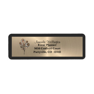 Gold & Black Floral Roses Return Address Label