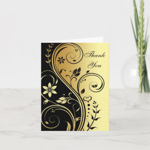 Gold & Black Floral Scroll Thank You Greeting Card