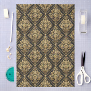 Gold & Black Floral Seamless Damask Pattern Tissue Paper