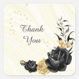 gold & black floral thank you wedding square sticker