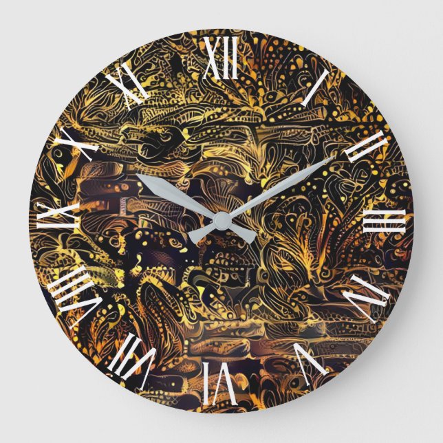 Gold Black Floral Wall Art Dream Large Clock (Front)