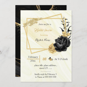 gold & black flowers geometric bridal shower invitation