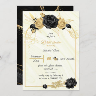 gold & black flowers geometric bridal shower invitation