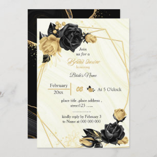 gold & black flowers geometric bridal shower invitation
