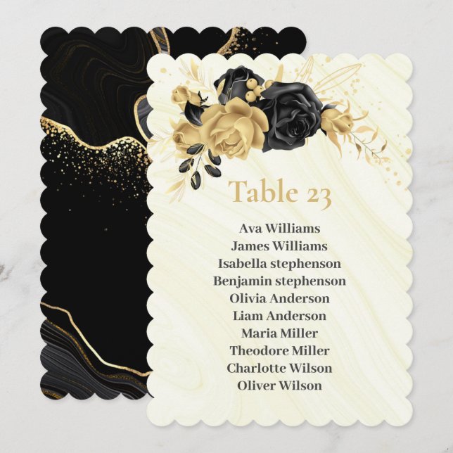 gold & black flowers seating chart table number (Front/Back)