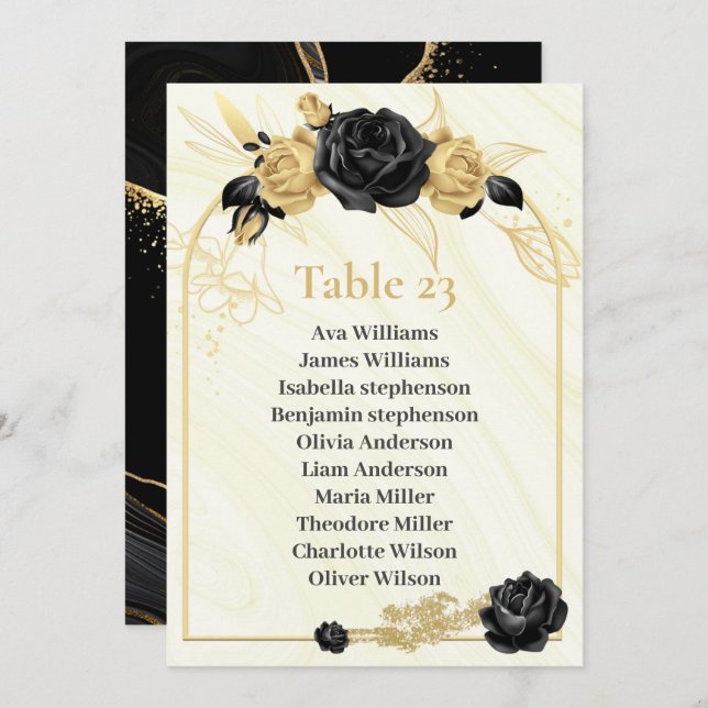 gold & black flowers seating chart table number (Front/Back)