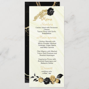 gold & black flowers wedding menu