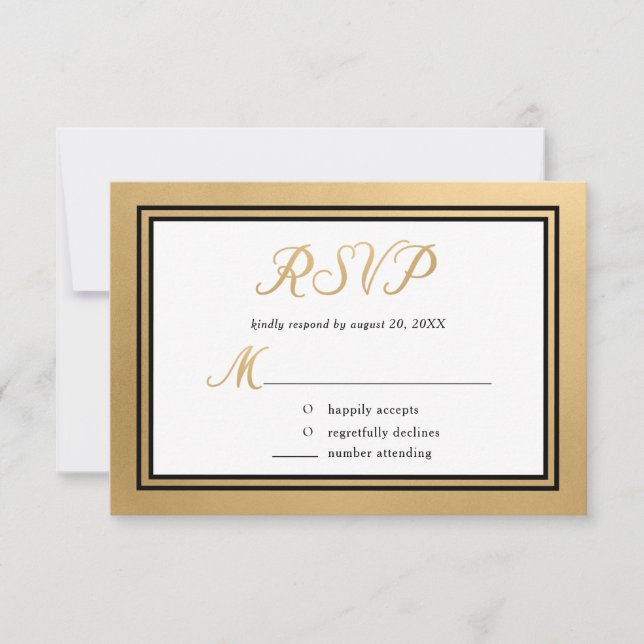 Gold Black Formal Wedding RSVP Card (Front)