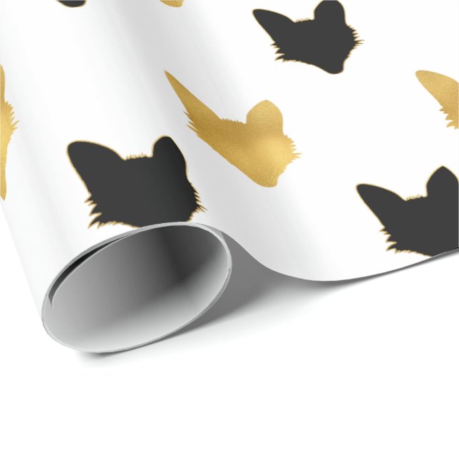 Gold Black Foxes Wrapping Paper (Roll Corner)