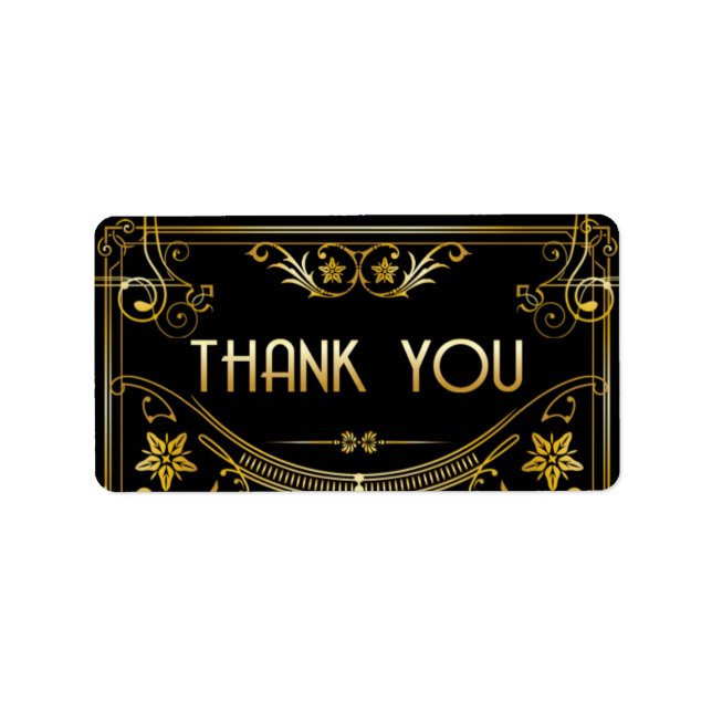 Gold & Black Gatsby Art Deco Thank You Sticker (Front)
