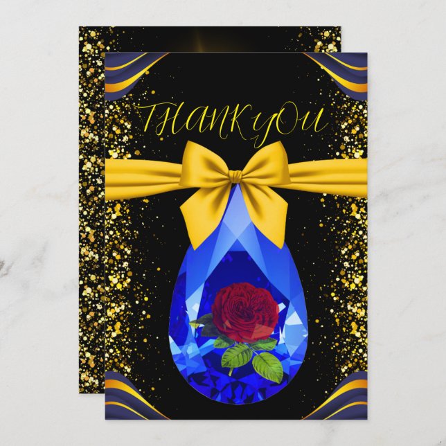 Gold & Black Gemstone Diamond Wedding Anniversary Thank You Card (Front/Back)