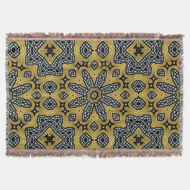 Gold Black Geogems Arabesque Woven Throw Blanket (Front)