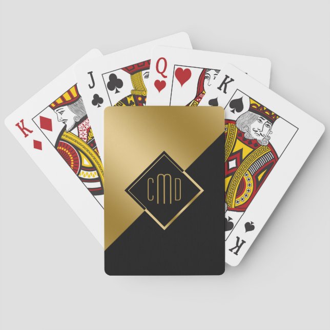 Gold & Black Geometric Angels Design Playing Cards (Back)