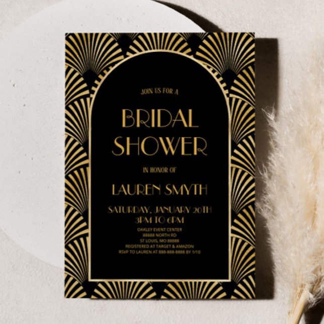 Gold Black Geometric Art Deco Bridal Shower Invitation (Creator Uploaded)