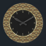 Gold & Black Geometric Art Deco Waves Large Clock<br><div class="desc">Gold tones geometric art-deco abstract waves seamless pattern. If you need any help customising any of my designs,  contact ArtOnWear designer. Free text formatting with live help available by request.</div>