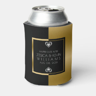 Gold & Black Geometric Design Wedding Template Can Cooler