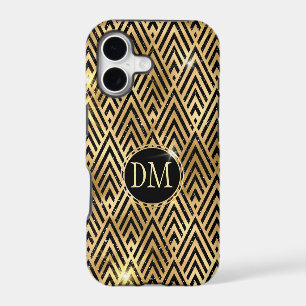 Gold Black Geometric Diamond Pattern Monogram