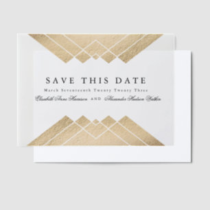 Gold Black Geometric Gatsby Save The Date Vellum Invitations